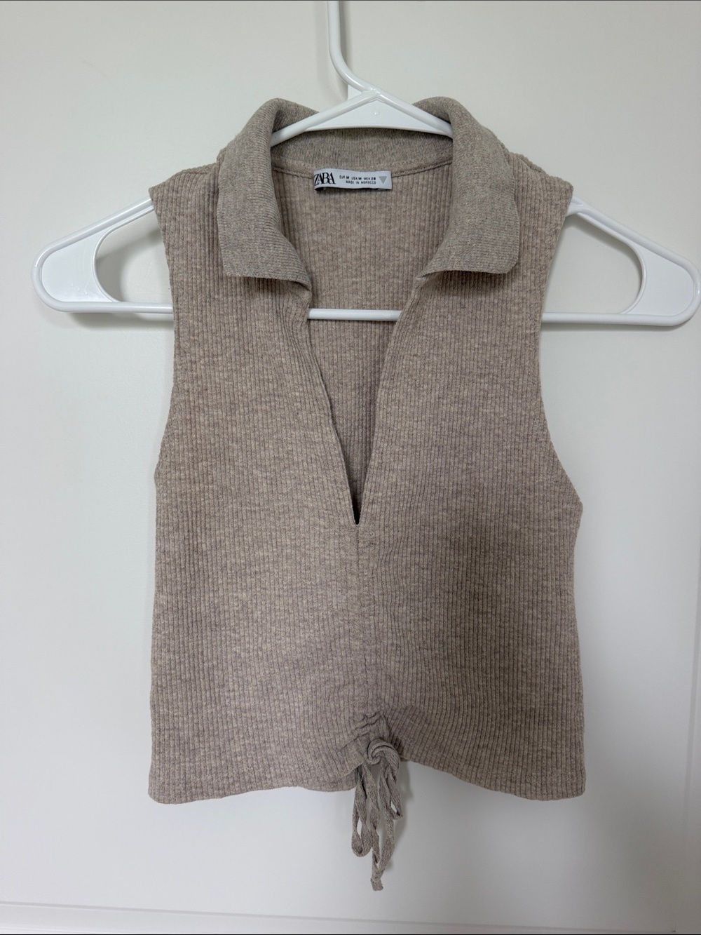 ZARA Ribbed Sleeveless Knit Collared Tank - Beige